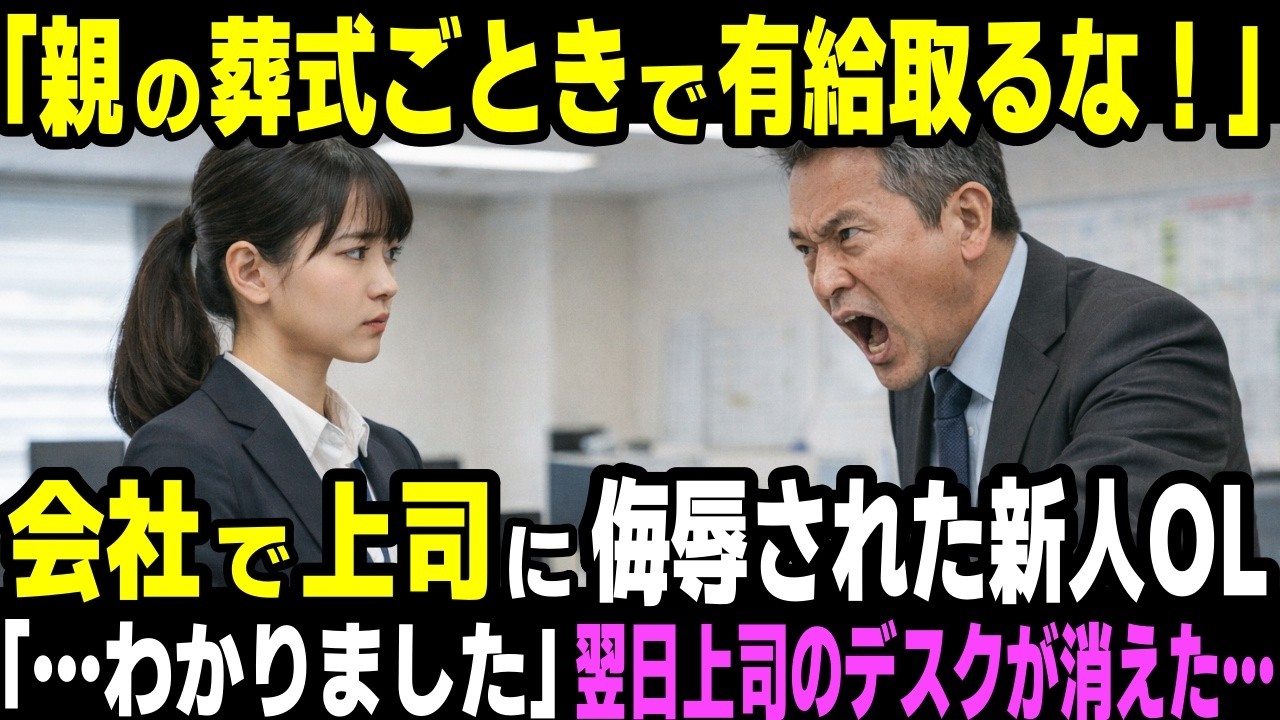 「親の葬式ごときで有給取るな！」会社で上司に侮辱された新人OL「…わかりました」翌日上司のデスクが消えていた…