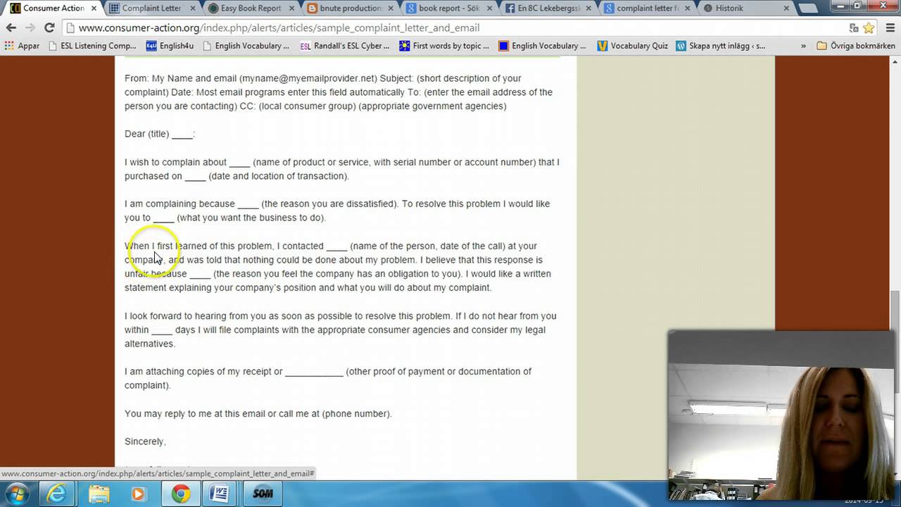 Sample complaint letter
