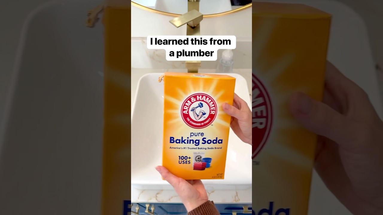 Diy drain cleaning method using baking soda, vinegar, and hot water. #plumber #sink #bathroom