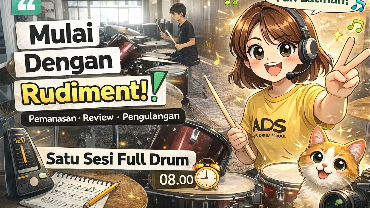 Satu sesi full drum di ads : Rudiment, review dan pengulangan 