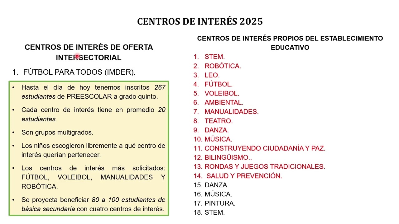 GENERALIDADES DE CENTROS DE INTERÉS PTA/FI 3.0.