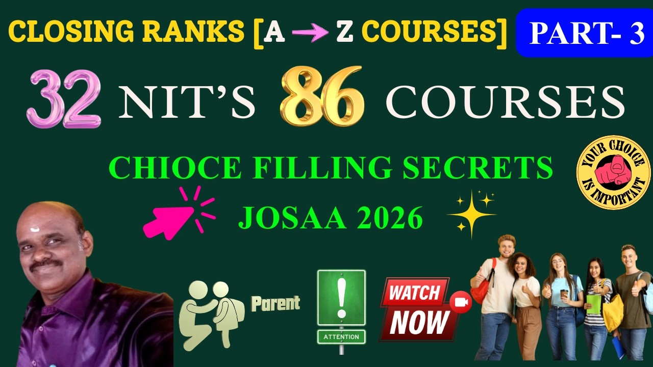 JoSAA 2026 | Closing Rank of All 32 NITs PART:3 | Branch-wise Cutoff Explained | Sai Suriyas Academy