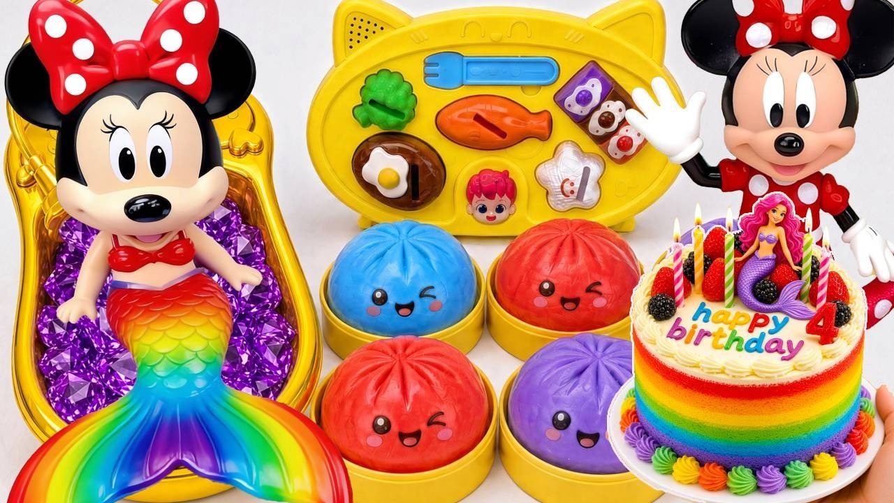 Minnie Mouse 2026🎀 Set Unboxing Rainbow Mermaid Birthday Cake & Food Playset Disney ASMR