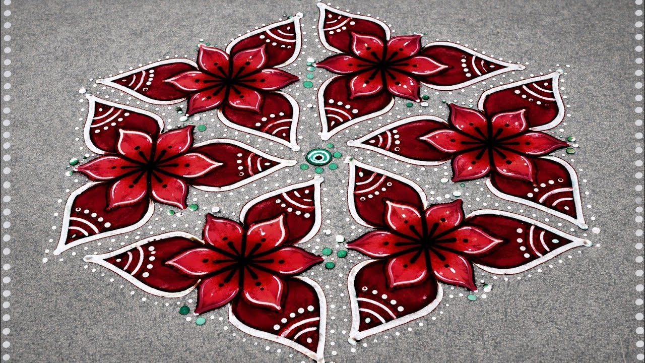 Simple and colourful kolam 15×8 dot . அழகான வண்ண கோலம் 