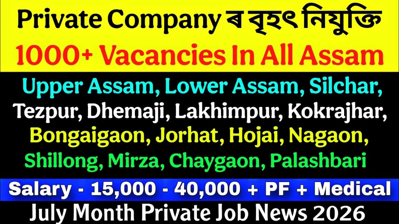Assam New Job Vacancy | Assam Job News Today | Assam Private Job 2026 | Private Job Assam 2026
