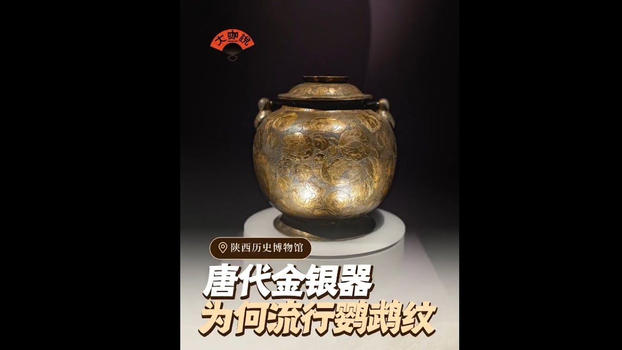 何家村窖藏中有一件圆润华丽的银罐，盛唐风采一览无余。它筒身内竟然有液体存留，呆萌国宝赤金走龙也在其中被发现，而纹样中占据C位的鹦鹉纹更是与唐朝两位最知名女性有关#博物館#西安#陕西#历史#原創#涨知识