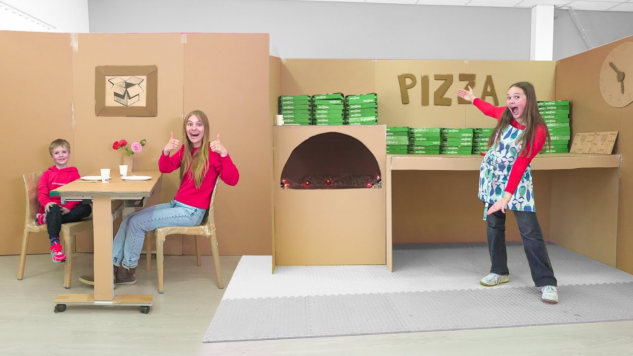 Amelia, Avelina & Arthur open a Cardboard Restaurant