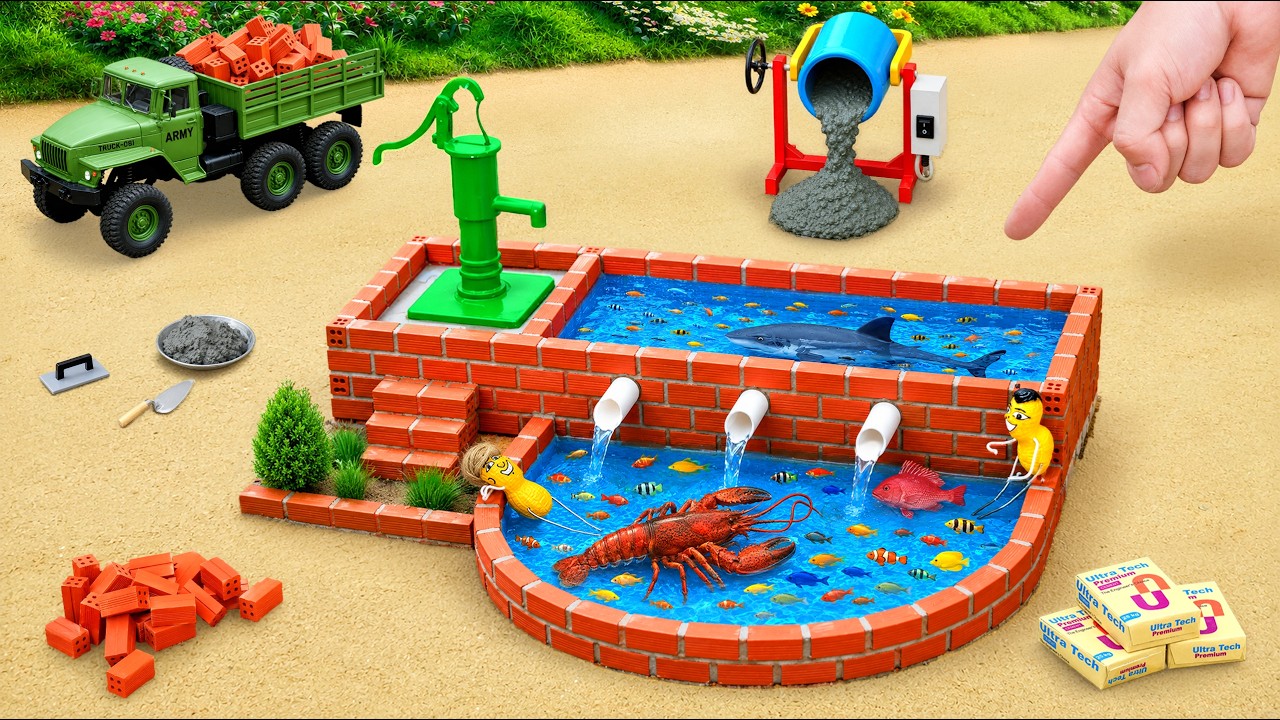DIY Mini Tractor Builds a Strong Brick Fish Pond with a Smart Water Supply System | Science Project