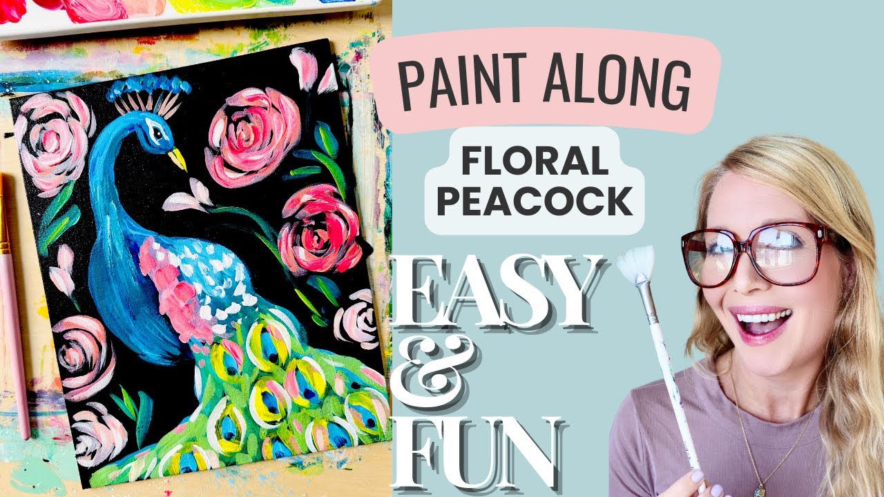 🎨🦚 How to Paint a Peacock with Flowers on Black Canvas | Beginner Acrylic Painting Tutorial