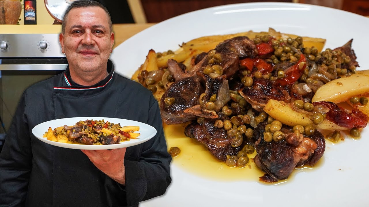 AGNELLO al FORNO CON PATATE E PISELLI - Ricetta per PASQUA