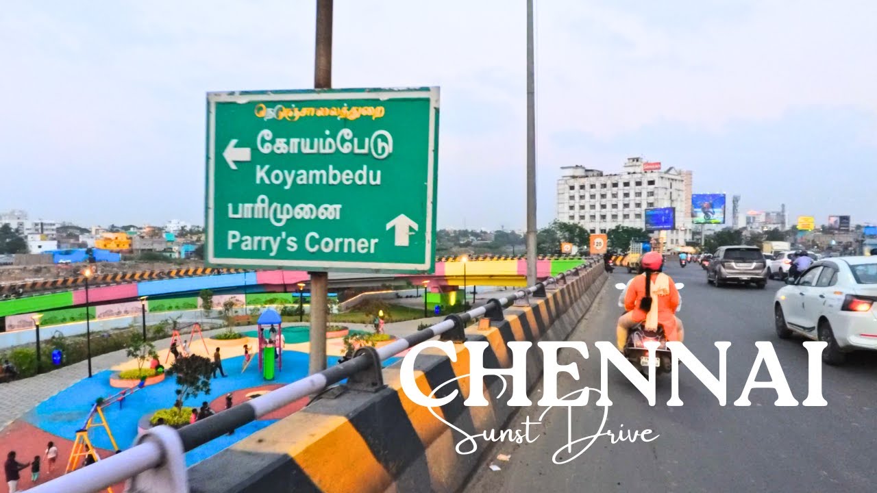 Chennai Sunset Drive | Koyembedu Market [4K]