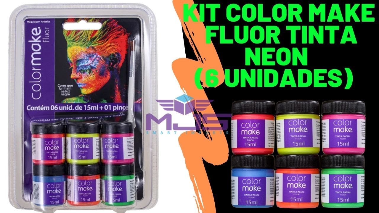 Kit Color make Fluor Tinta Neon (6 Unidades) - Necessita de Luz Negra