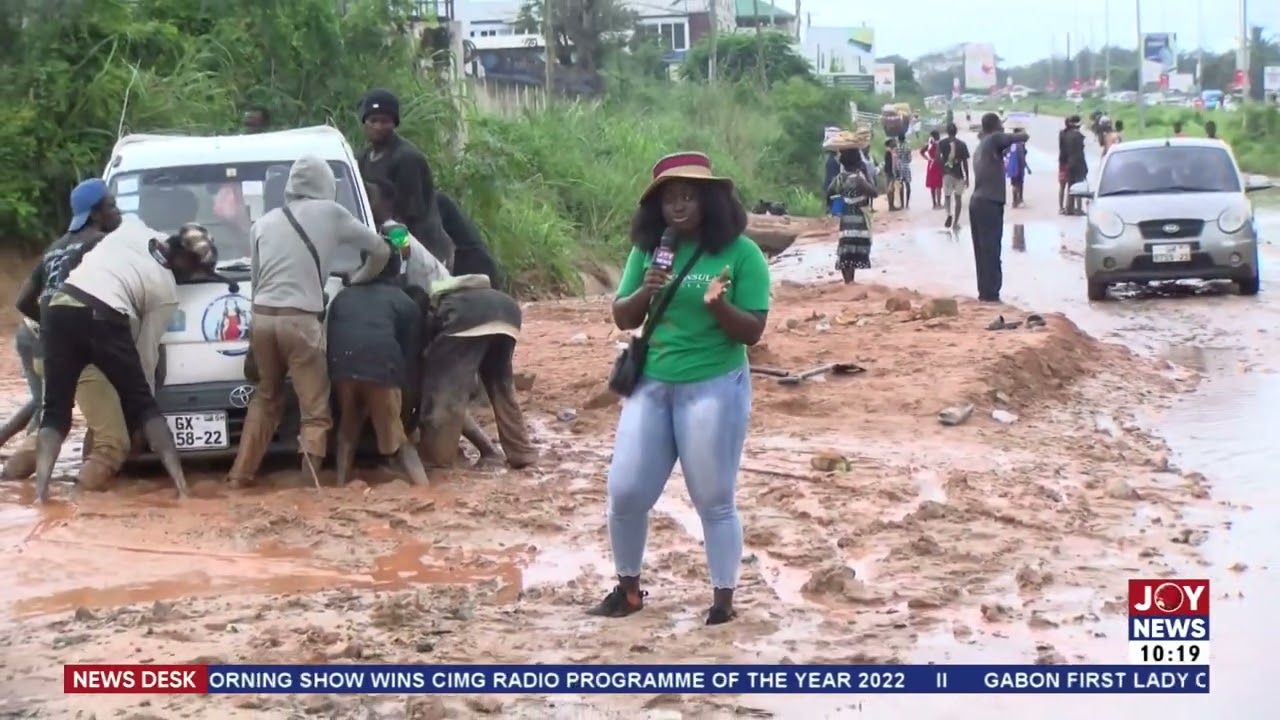 Ghana Potholes Exhibition: Gaping potholes, stagnant rainwater and mud take over Kasoa-Accra highway