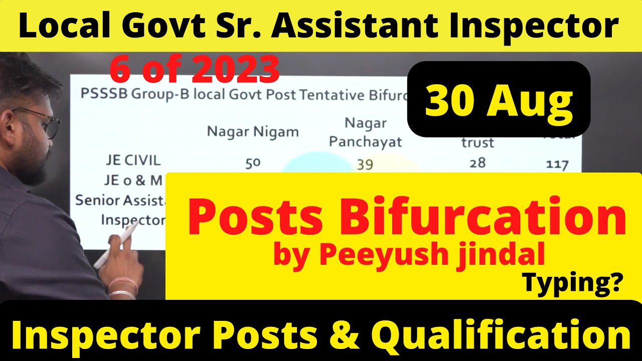 PSSSB LOCAL GOVT Senior Assistant Cum Inspector Qualification & Number of Posts || PSSSB 6 of 2023