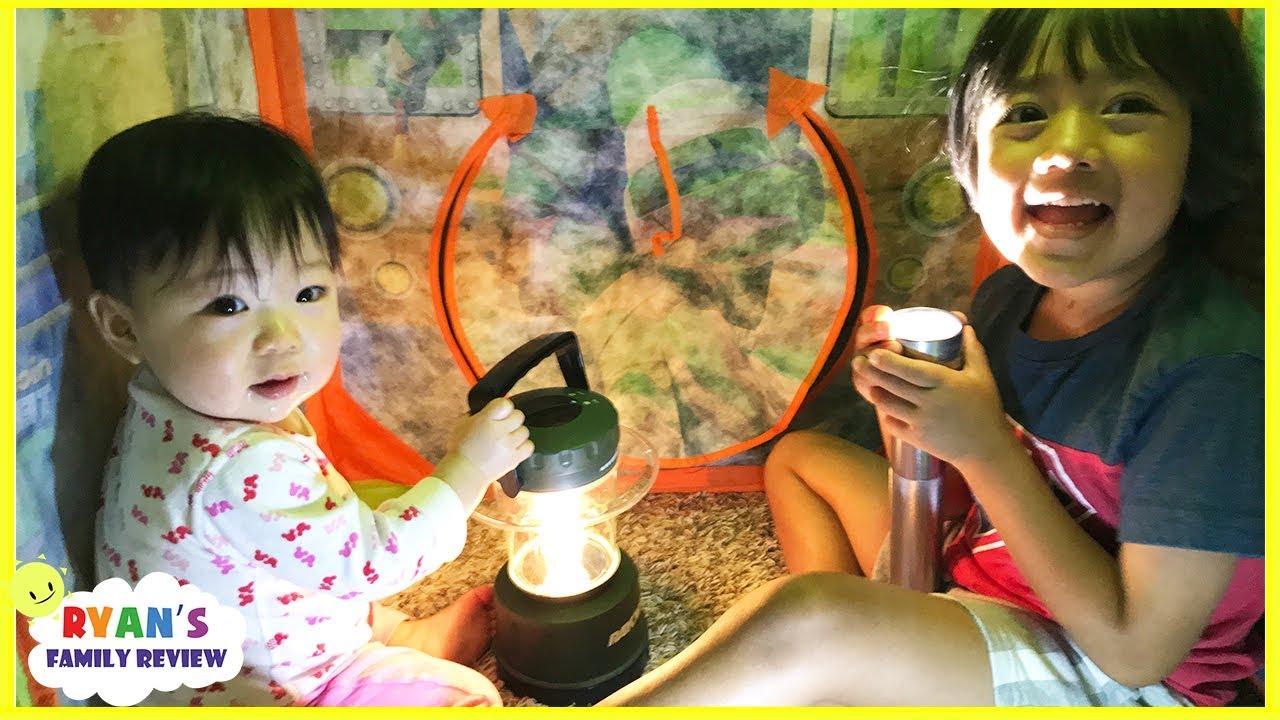 Camping and Hiding from the storm and Lights went out+ Family Fun Kids Pretend Playtime