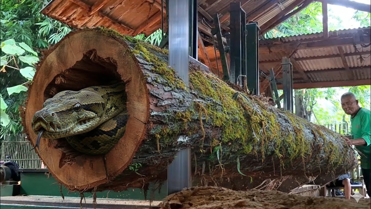 One of the dangerous ones!! Brutally sawing mossy oak inside a sawmill || Lumber mill