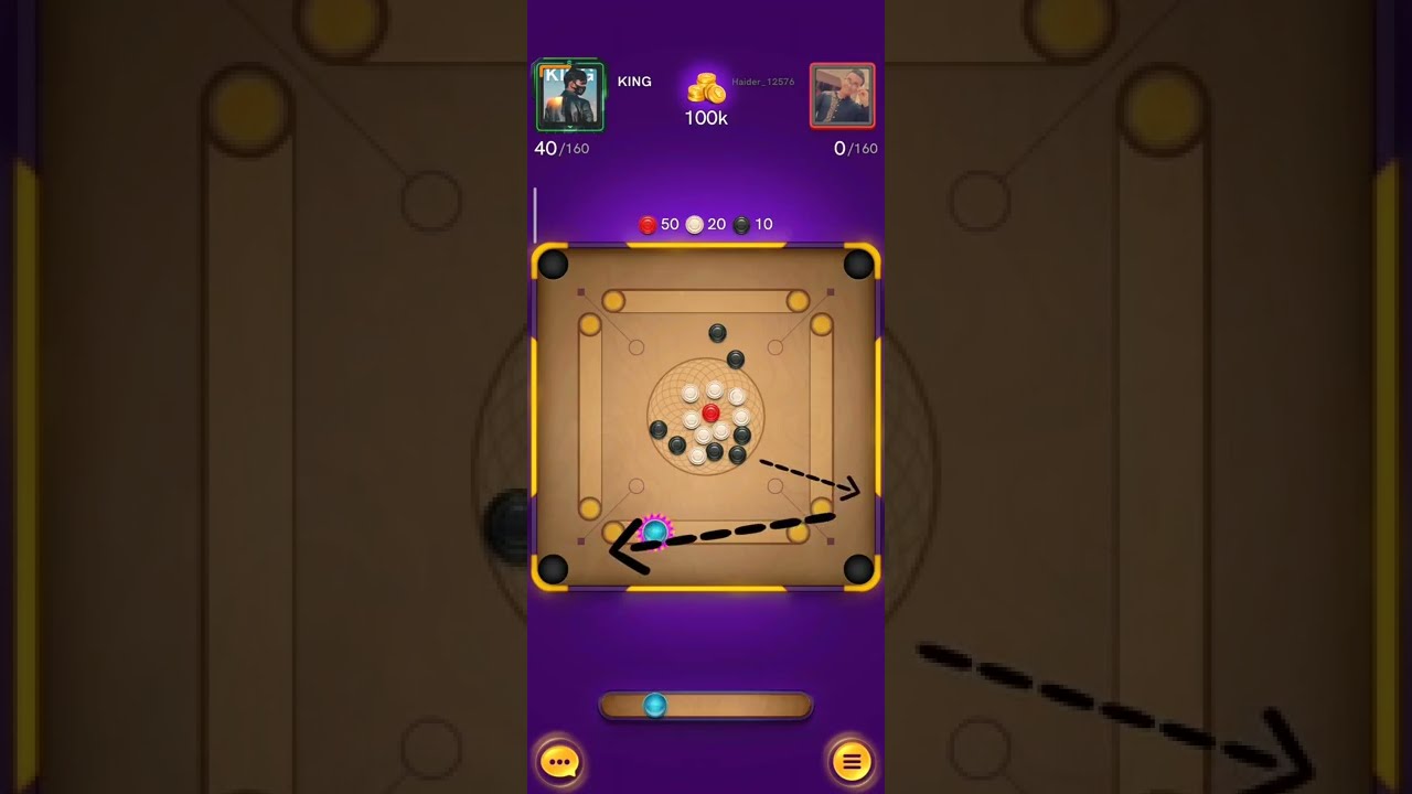 🔥Crazy indirect shot🔥 | 😱Insane carrom shot😱 | 👑KING👑 Game play | 💫Carrom Pool💫 | 😯Perfect shot😯...&infin;