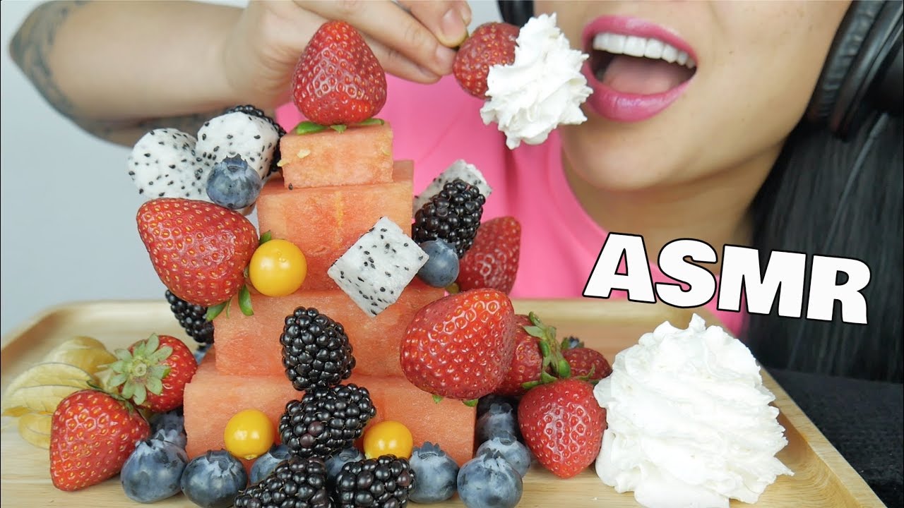 ASMR WATERMELON FRUIT CAKE + WHIPPED CREAM (EATING SOUNDS) NO TALKING | SAS-ASMR