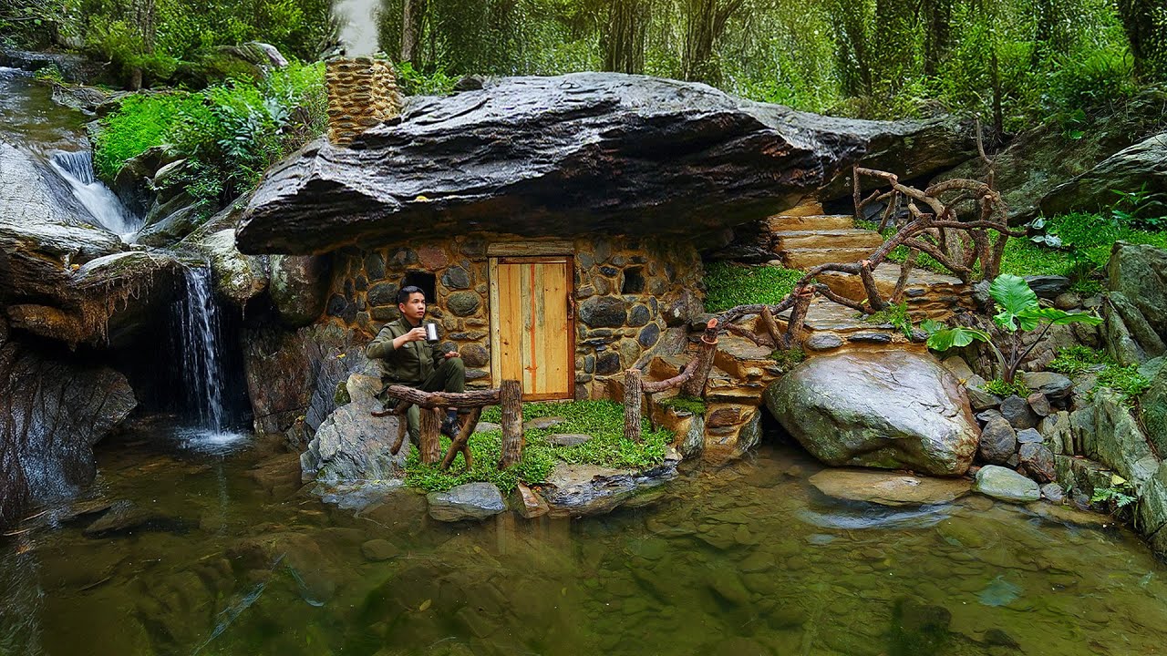 I Spent 30 Days Carving A Massive Stone To Build A Warm Shelter for Survival in the Rain Forest