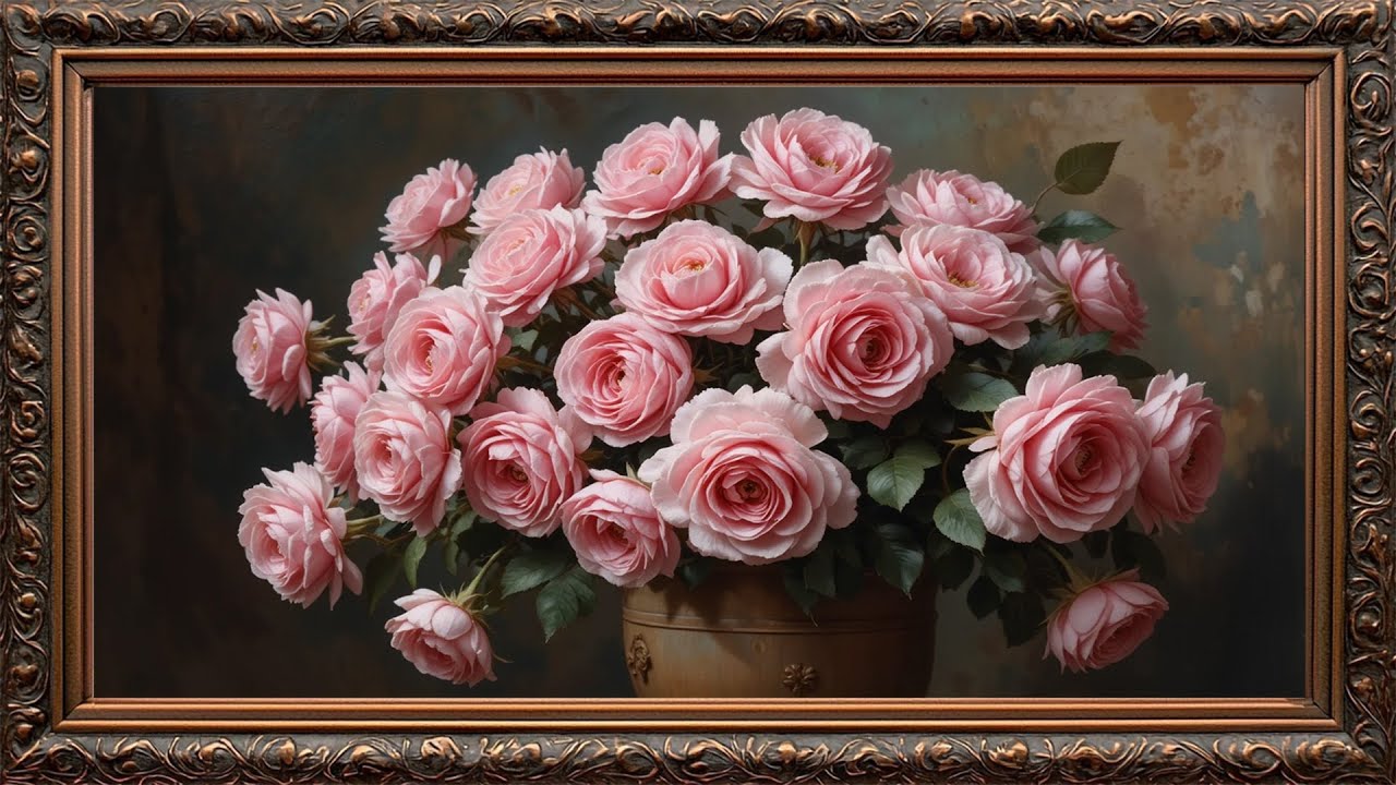 Victorian Heritage Roses Still Life | 4K Art Frame Screensaver for TV | Romantic Floral Oil Painting
