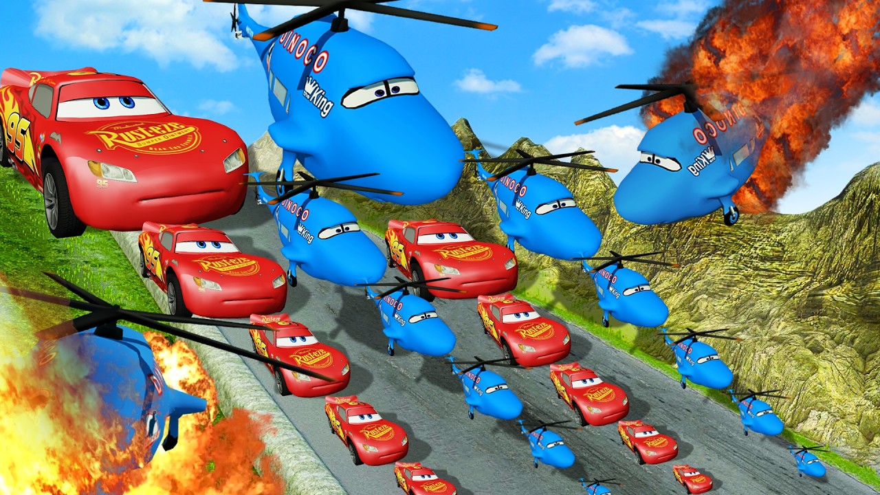 Goo Goo Gaga, Monster Thomas & McQueen Reindeer vs Giant Steep Slope Downhill &ndash; BeamNG.drive