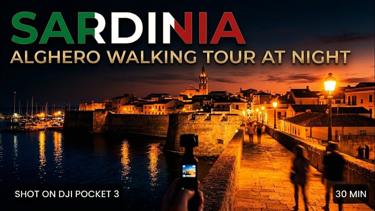 Night Walk in Alghero, Sardinia | Old Town Streets 4K 🇮🇹