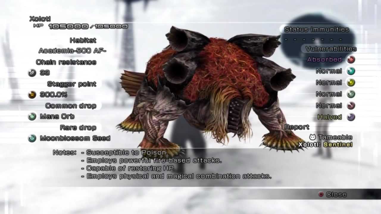 Final Fantasy XIII-2 Monsters: Complete Bestiary - Feral Creatures 3 (Nudibranch--to--Sahagin)