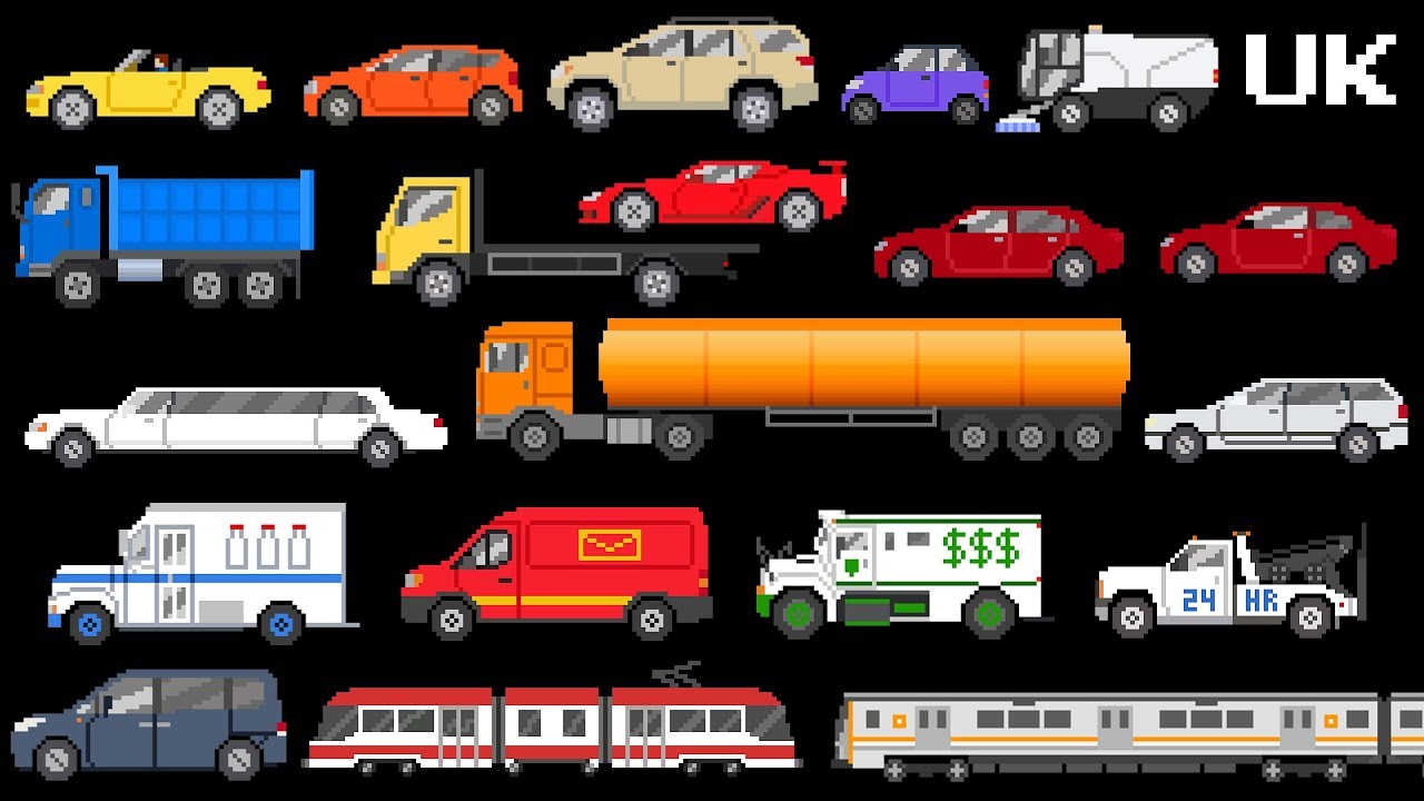 Vehicles: UK Version 2 - Street & Railway Vehicles - The Kids' Picture Show (Educational Video)