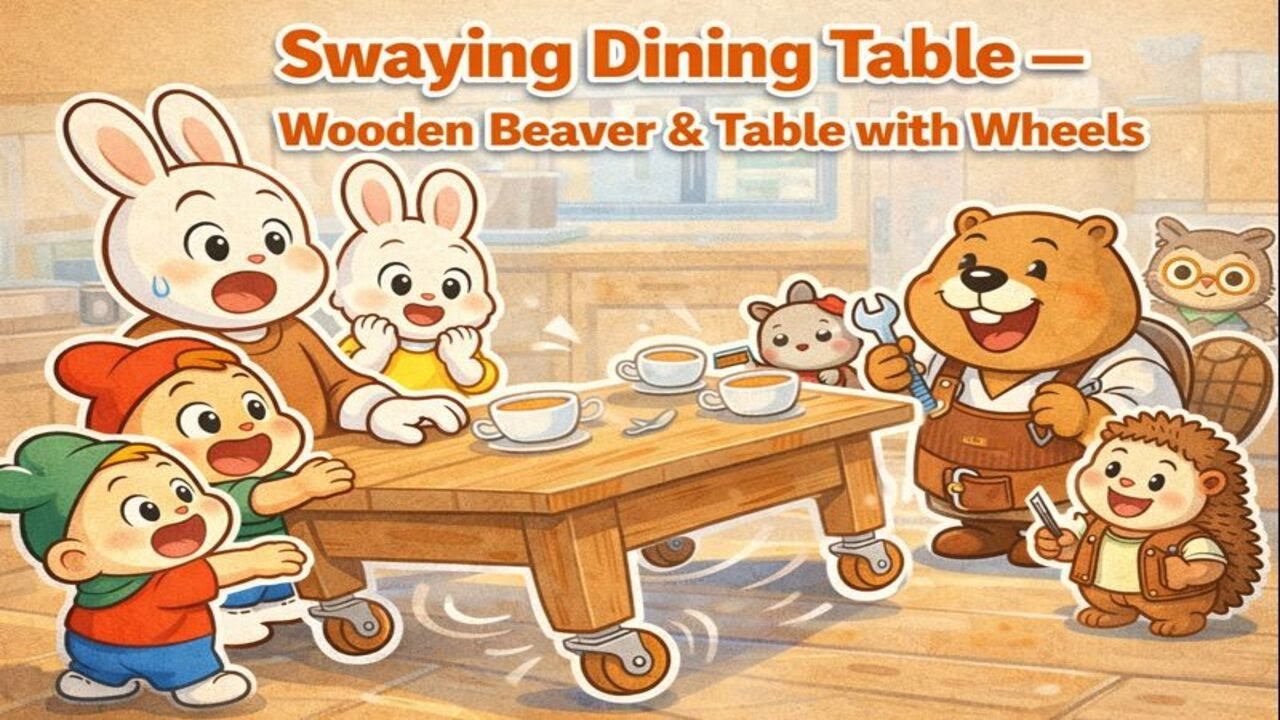 Funny Rabbit Family : Swaying Dining Table – Wooden Beaver & Table with Wheels🪑🐰| 3D Kids Animation