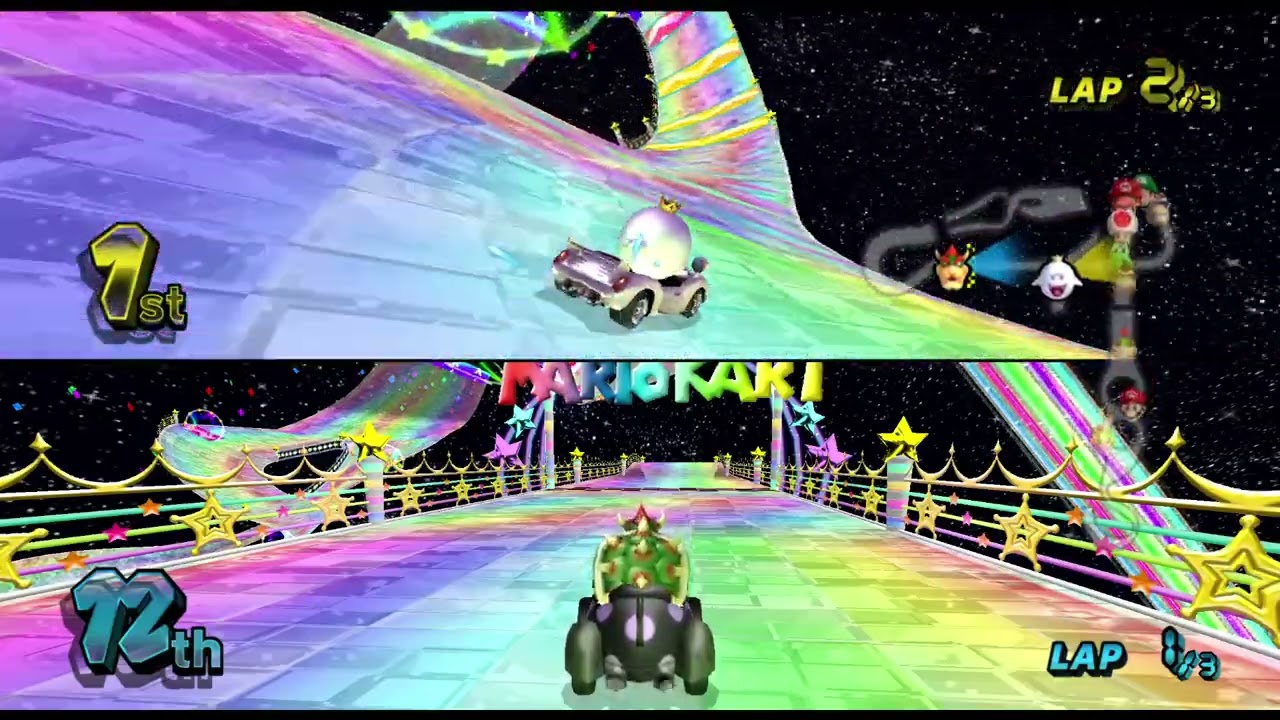 Mario Kart Wii Bowser Loses to King Boo in Rainbow Road