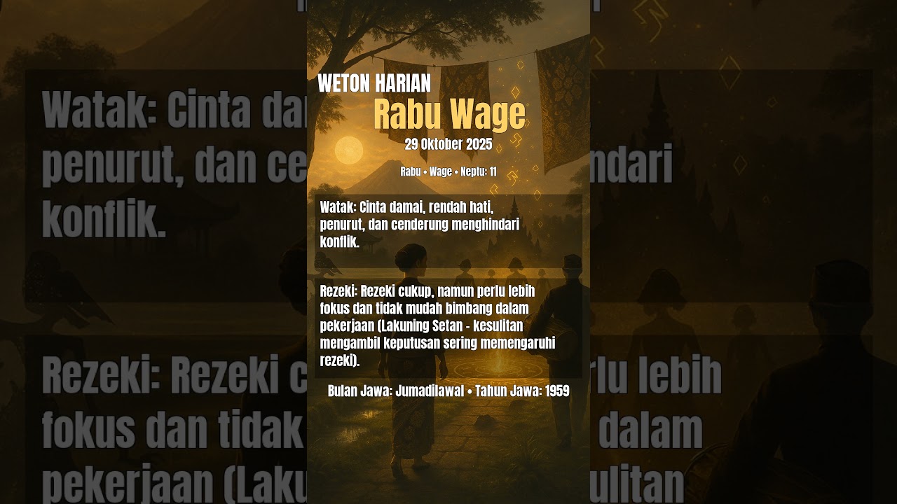 Wetonmu hari ini  Rabu Wage Neptu 11 - Rezeki Spiritual & Materi Beriringan ( 29 Oktober 2025 ) #fyp