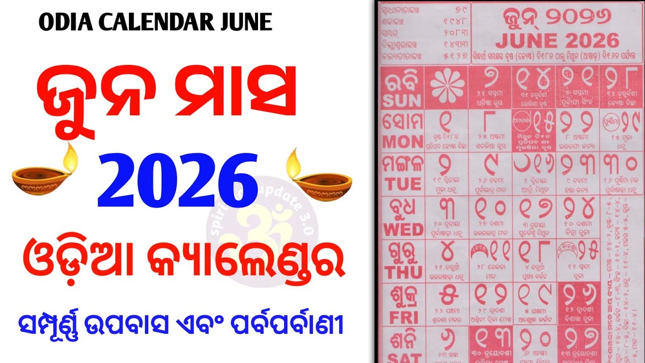 Odia Calendar 2026 June | June 2026 Odia Calendar | Kohinoor Calendar 2026 June। 2026 Calendar june