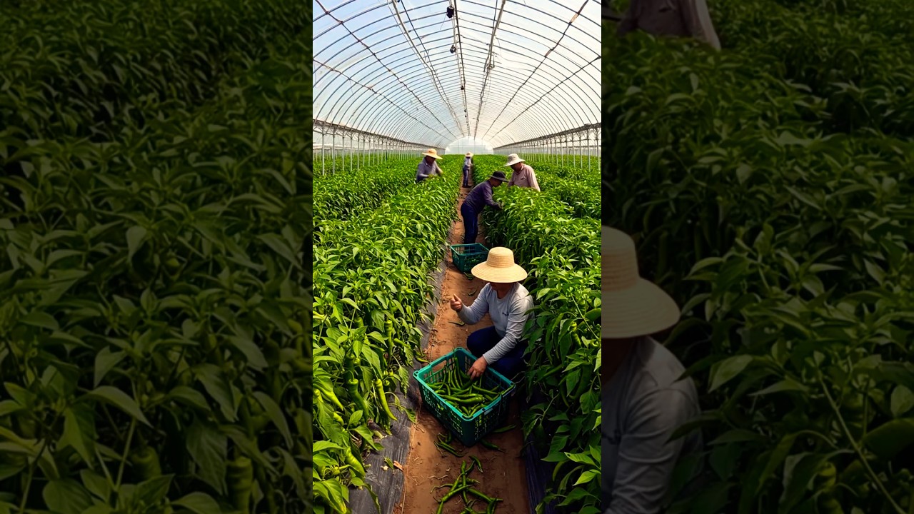 Harvesting Green Chilies in a Greenhouse #farming #graftingskill #usafarming