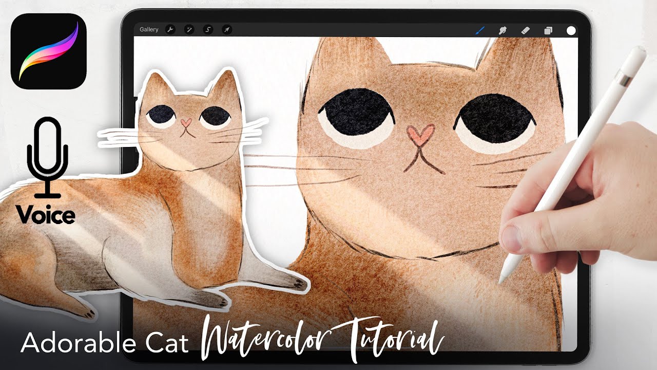 Cat in the Sun // EASY Watercolor tutorial for Procreate // Watercolor Brushes for Procreate
