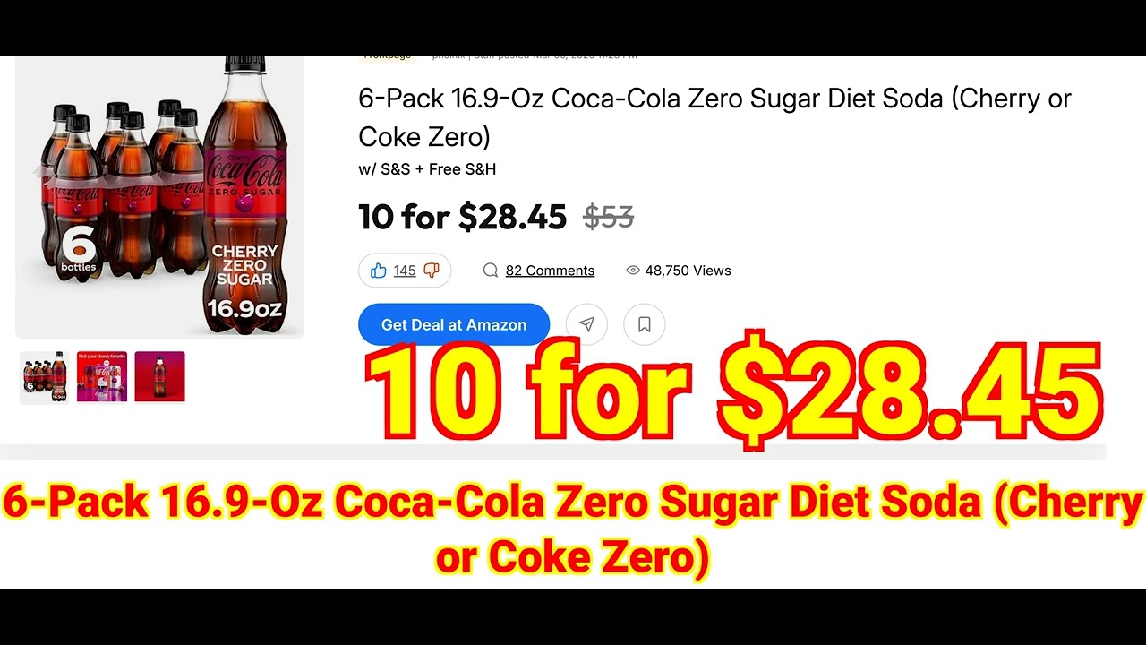 2026-03-10 6-Pack 16.9-Oz Coca-Cola Zero Sugar Diet Soda (Cherry or Coke Zero)