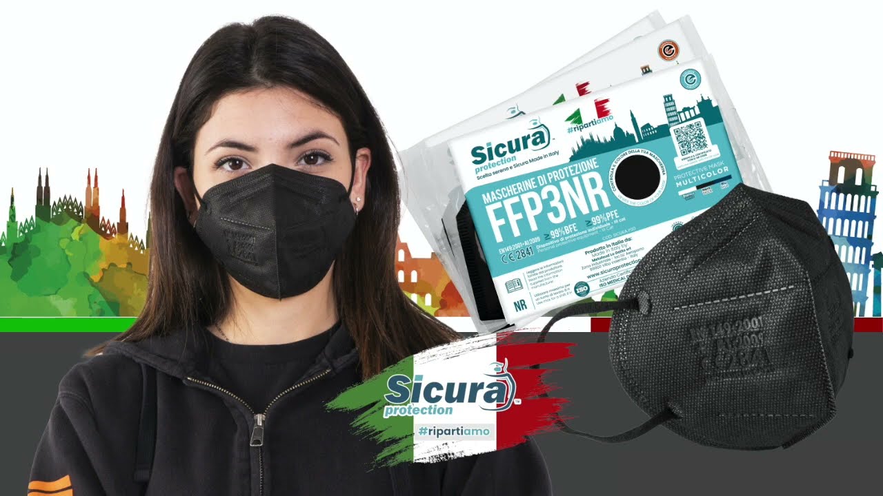 Mascherina FFP3 Nera con elastici neri - SICURA PROTECTION (Fattore di Protezione Certificato)
