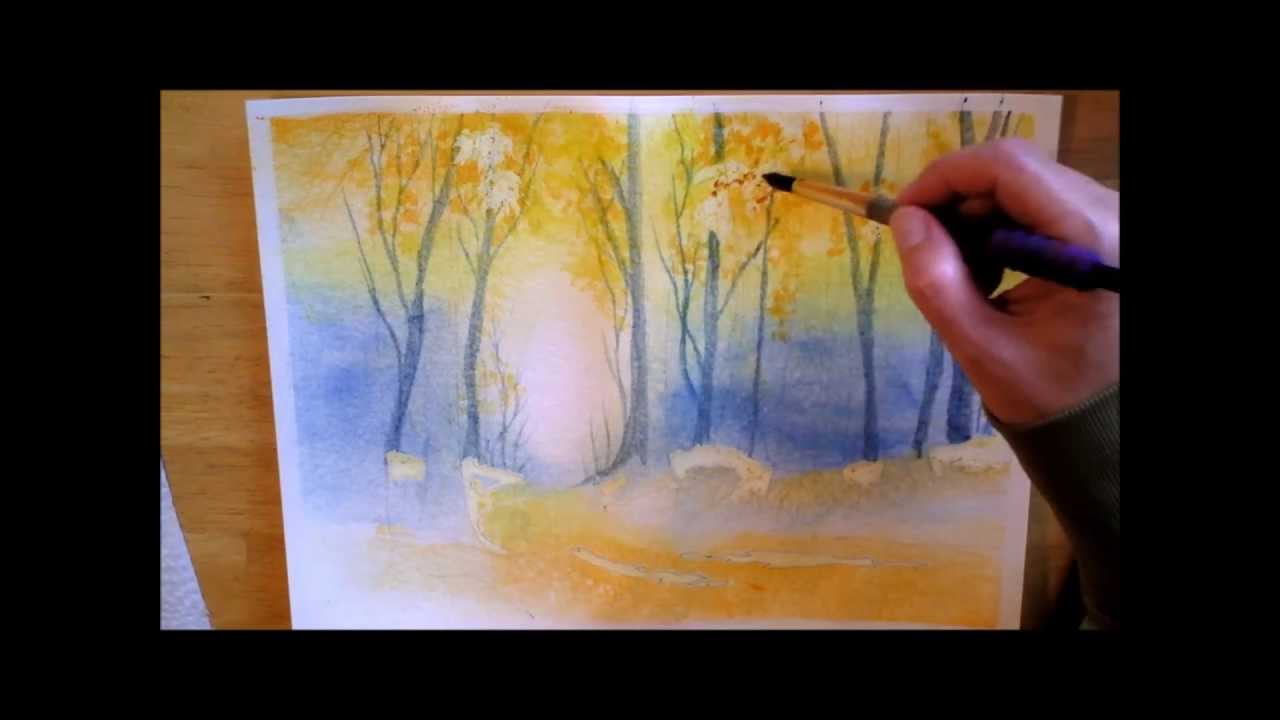 Autumn Forest - watercolor painting process