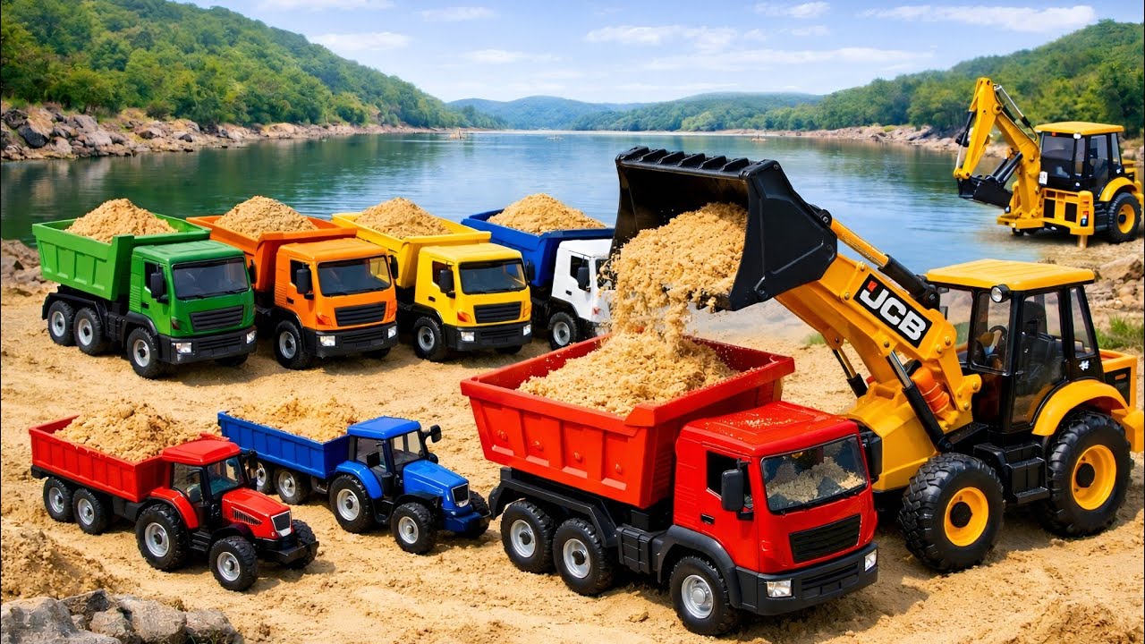 JCB 4CX fully Loading sand Tata truck 2518 | Mahindra Arjun novo 605Di | jcb tractor cartoon 