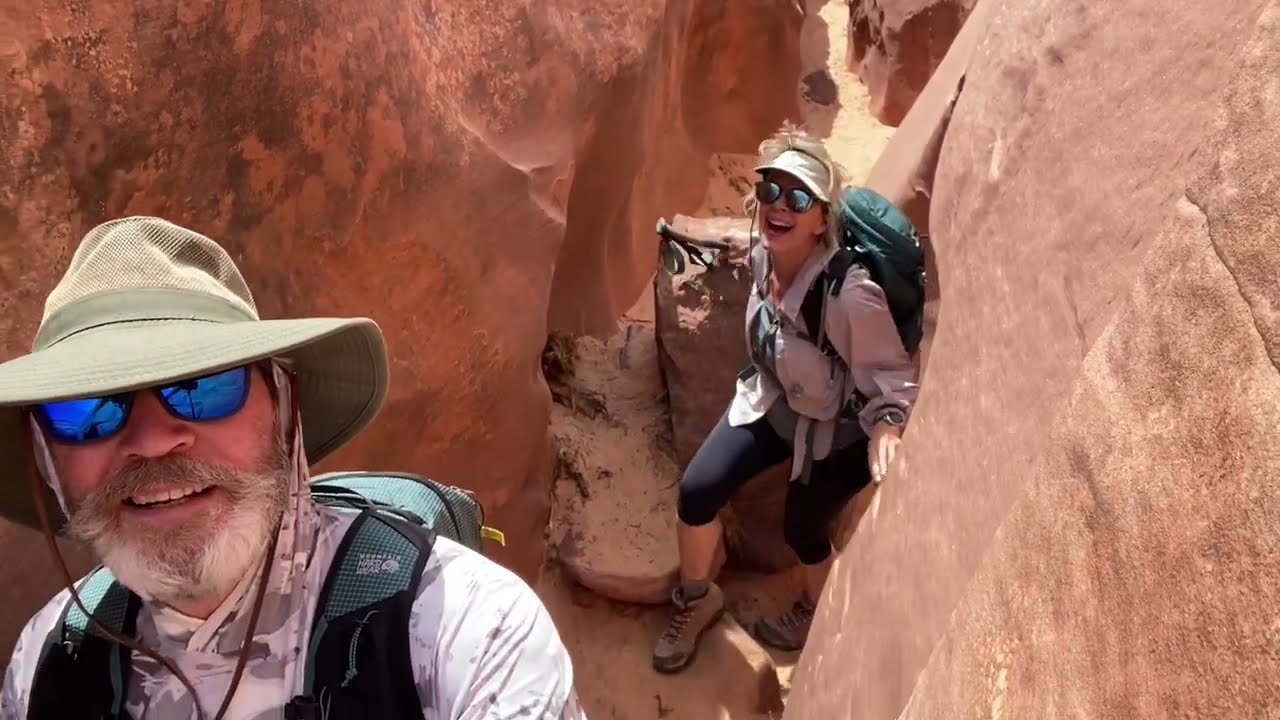 What a squeeze￼ ￼in Escalante, Ut - hiking Bighorn Canyon Trail. Trying not to get stuck.