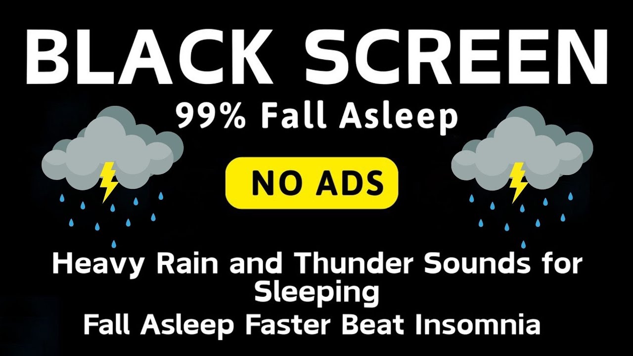🔴 Heavy Rain and Thunder Sounds for Sleeping |Thunderstorm Sleep Sounds, Live Stream - Black Screen