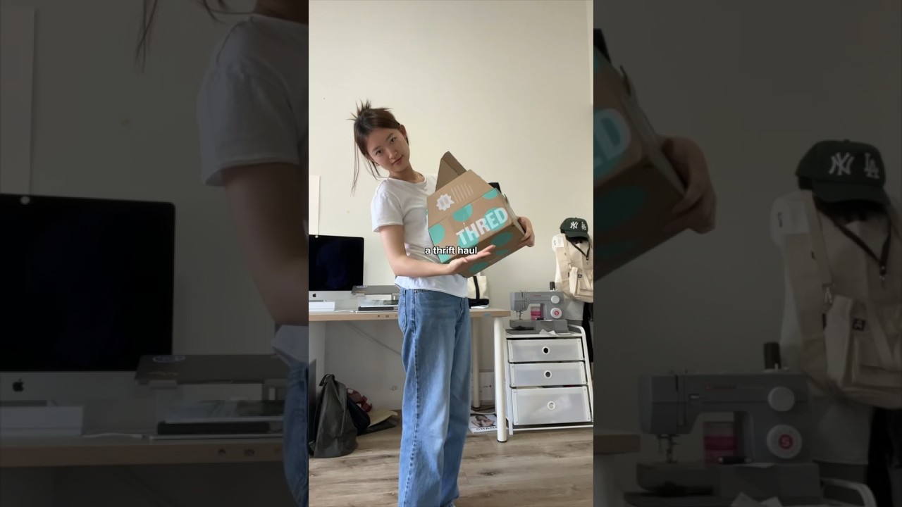 a mini thrift try-on haul 🧦 ft.ThredUp #thrifthaul #thredup #thredupunboxing #hudsonjeans