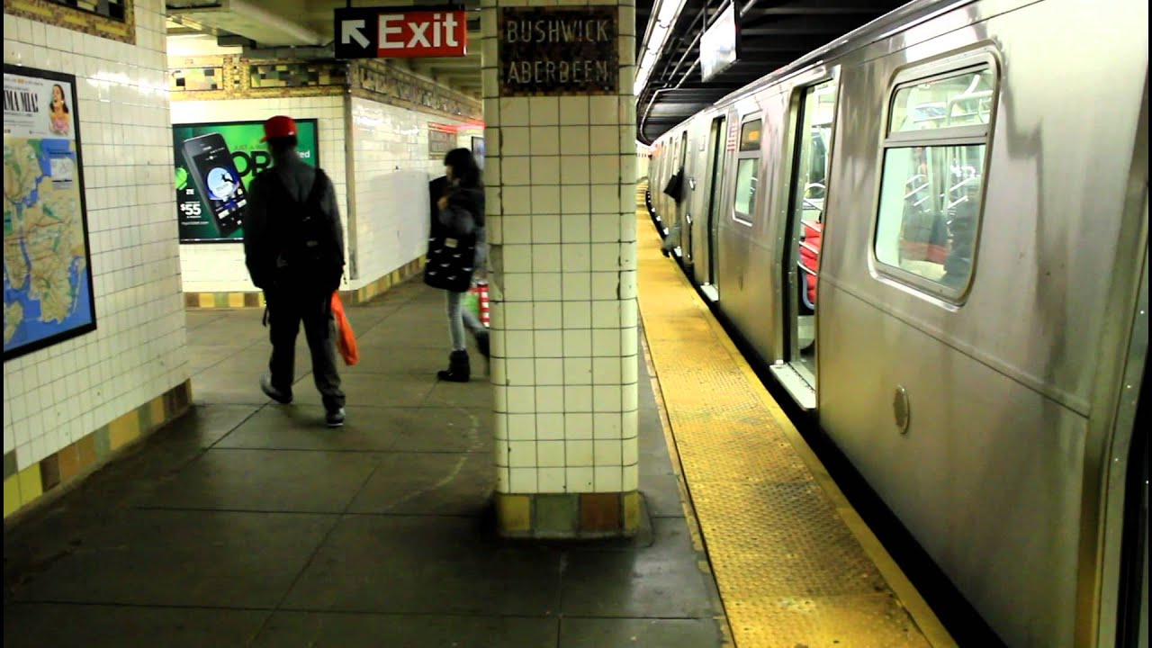 BMT Subway: Rockaway Parkway & 8th Avenue Bound R143 / R160 (L) train at Bushwick Avenue