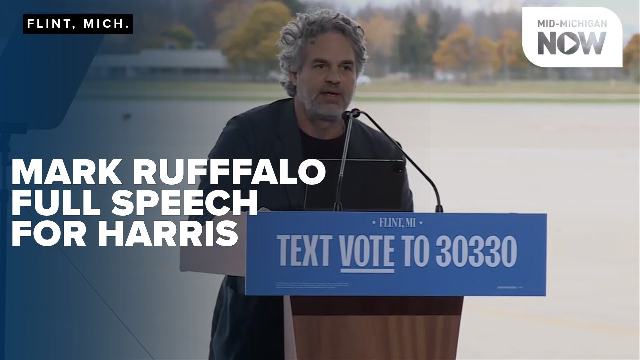 Hulk actor Mark Ruffalo gives campaign speech to Flint, Michigan crowd in support of Kamala Harris