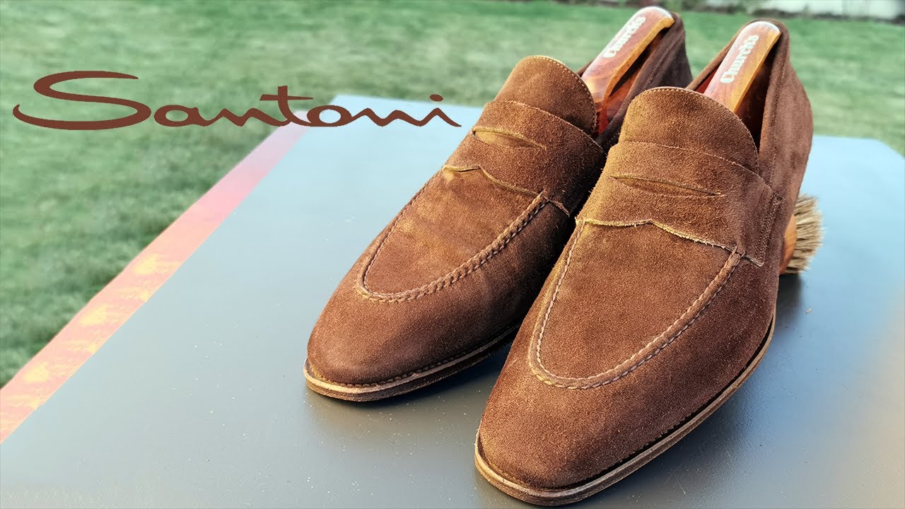 [ASMR] Santoni Suede Loafers clean and care