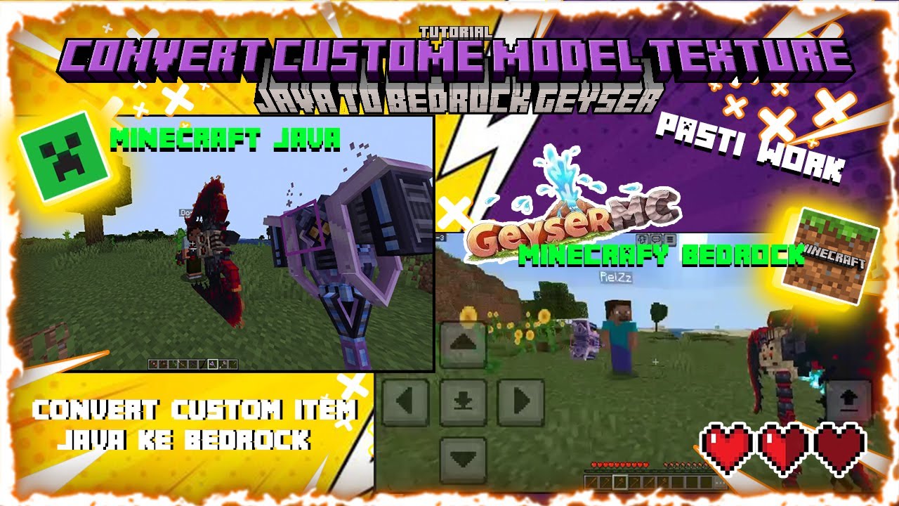 CARA CONVERT TEXTURE JAVA TO BEDROCK EDITION | GEYSER MC CUSTOM MODEL ITEM TUTORIAL SIMPLE