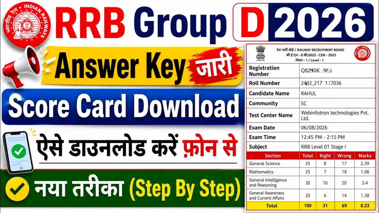 RRB Group D Score Card 2026 Kaise Dekhe | How to Download Railway Group D Score Card 2026 |