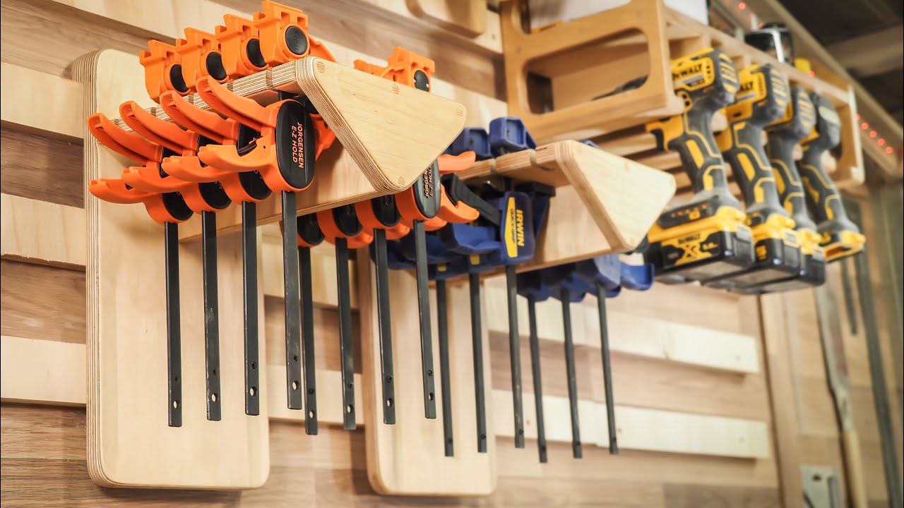Building a French Cleat Clamps Holder /Plywood Tool Rack / Woodworking / Shop Organization / ASMR