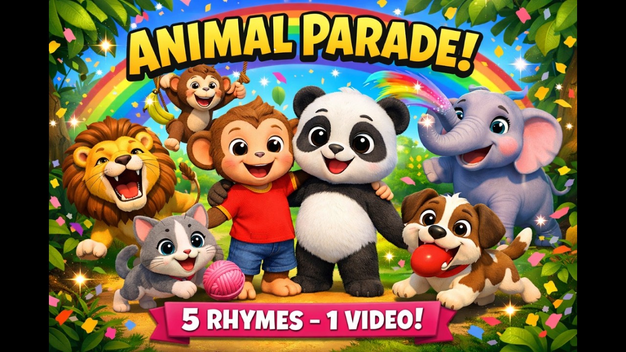 Chiku Piku Animal Parade! 🐘🦁🐵 | 5 Hindi Rhymes Compilation | Sher, Hathi, Bandar, Billi, Kutta