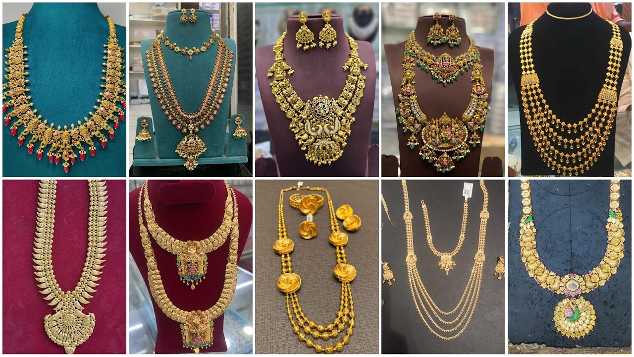 Wedding Haram Designs Collection,Gold Necklace Designs,Long Necklace Designs