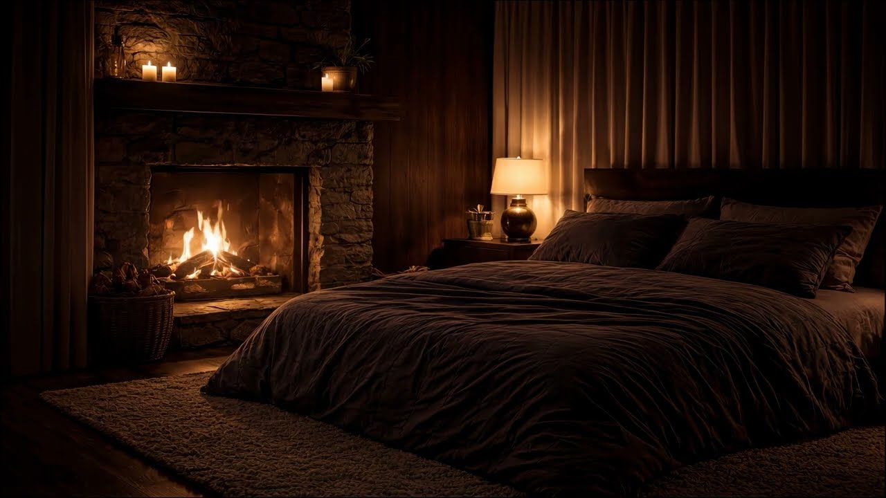 🔥 Fireplace Bedroom — Ultra Dark Quiet Night Sleep Ambience (No Music)